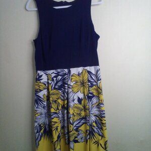 Karin Stevens Dress Women 12 Sleeveless Soft Stretch Floral Blue Yellow